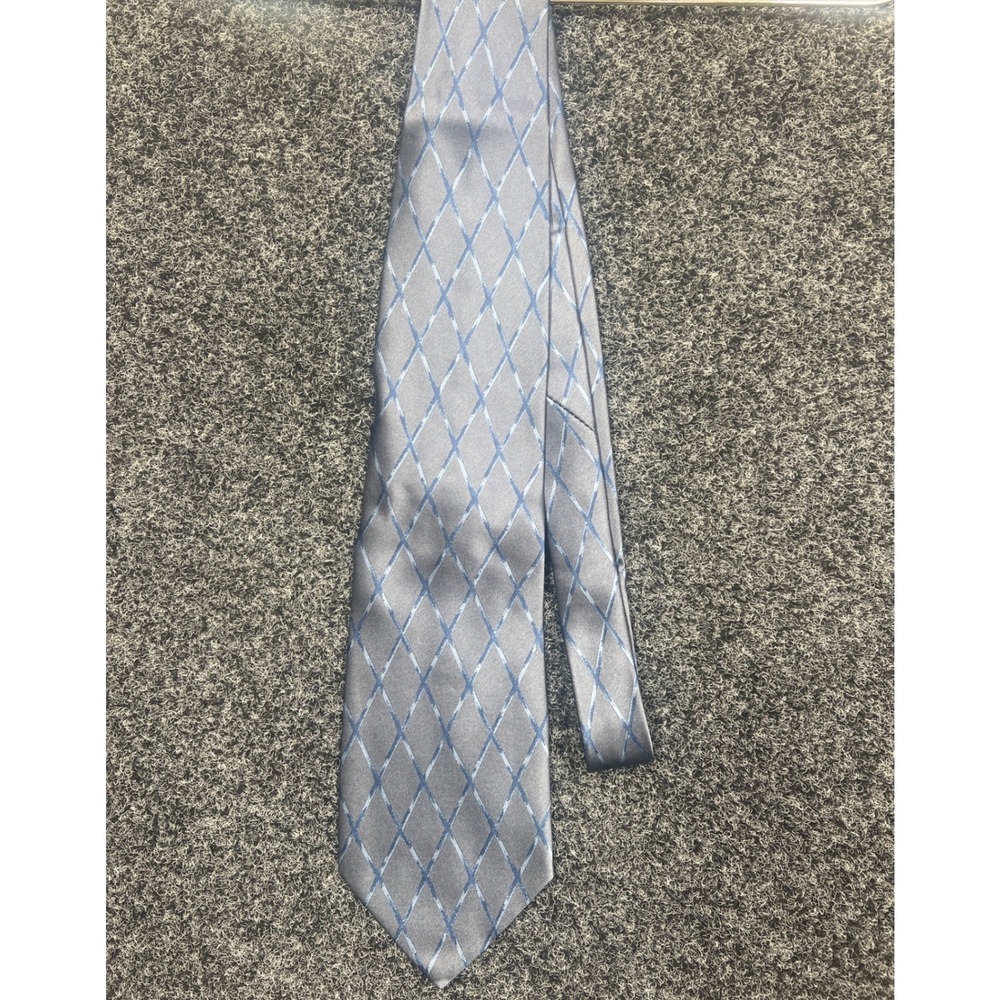Alfani Tie Mens OS Blue Silver Diamond Lattice Silk Made in Italy Necktie Formal